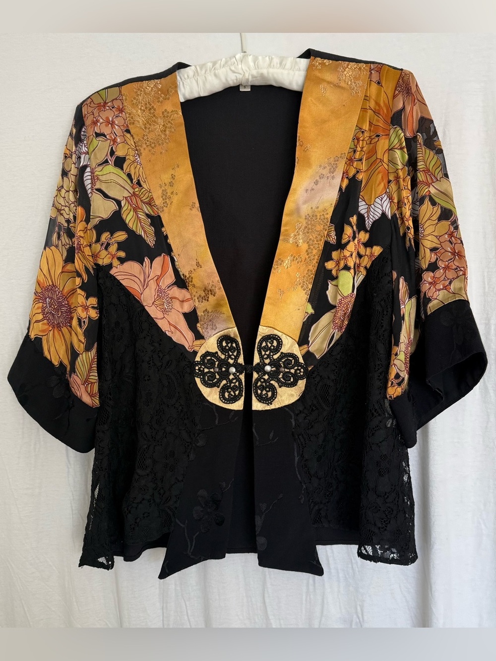 Spencer Alexis Floral Black & Mustard Kimono-Style Women’s Top